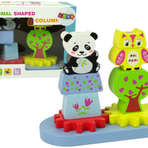 Puidust panda ja öökulli sorteerimismäng hammasratastega