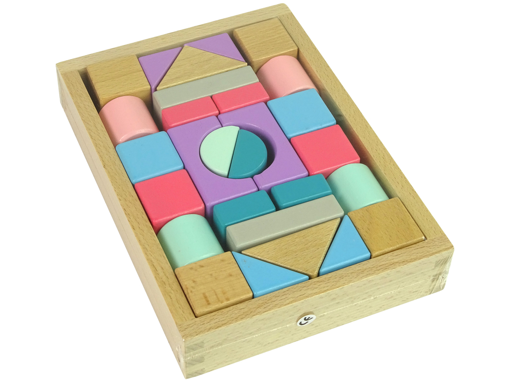 Pastelsed puidust ehitusklotsid – 28 osa