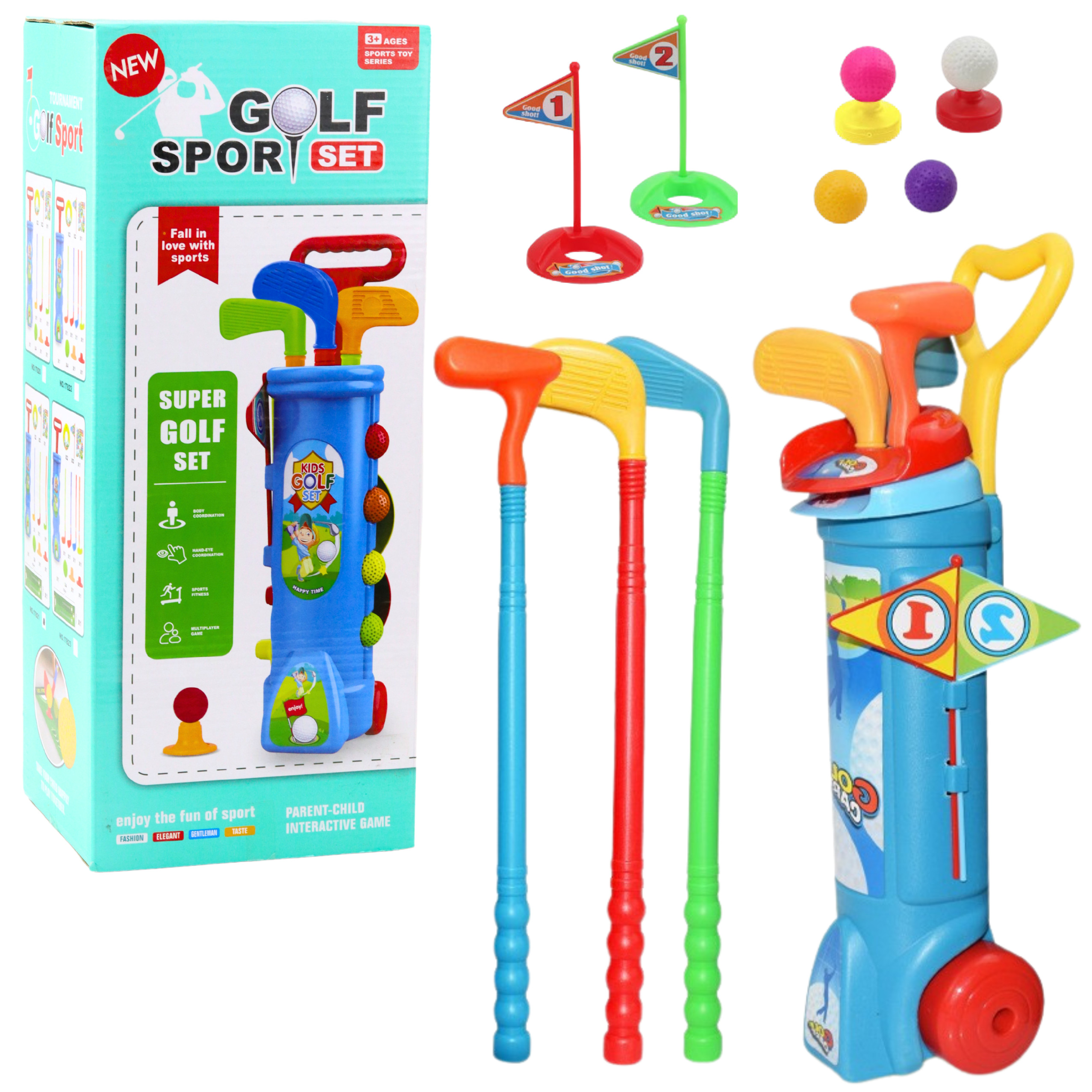 Laste golfikomplekt käruga – 20 osa