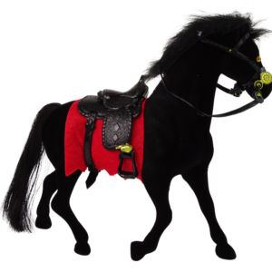 Must sametise pinnaga hobusefiguur sadulaga – 17 cm