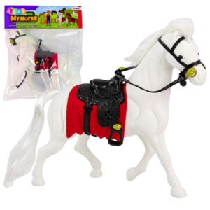 Valge hobusefiguur sadulaga – 17 cm