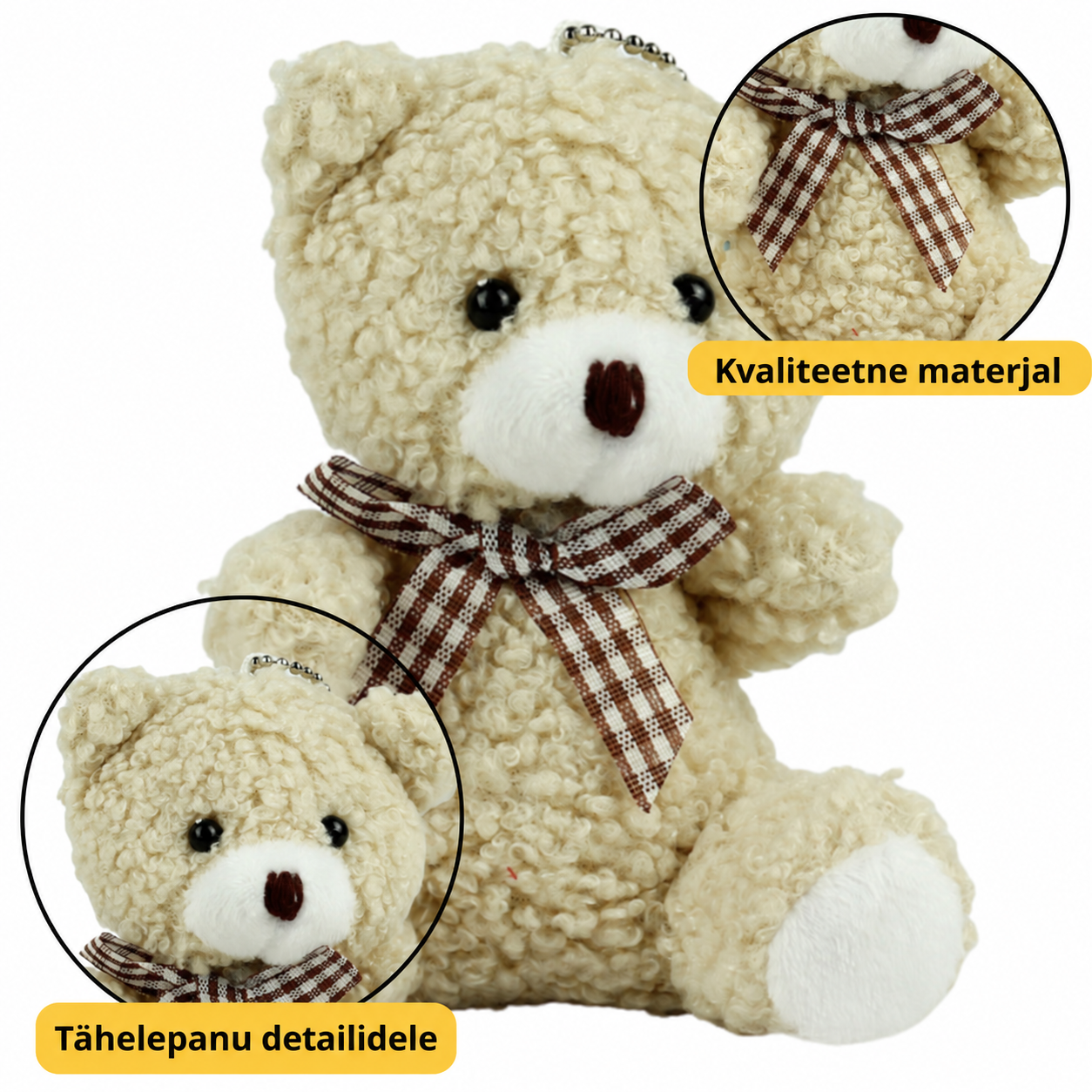 Pehme karu võtmehoidja – beež, 8 cm