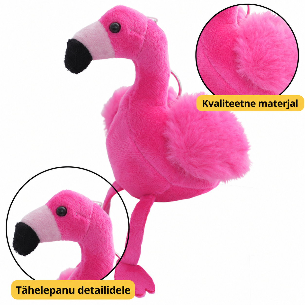 Pehme flamingo võtmehoidja – roosa, 12 cm